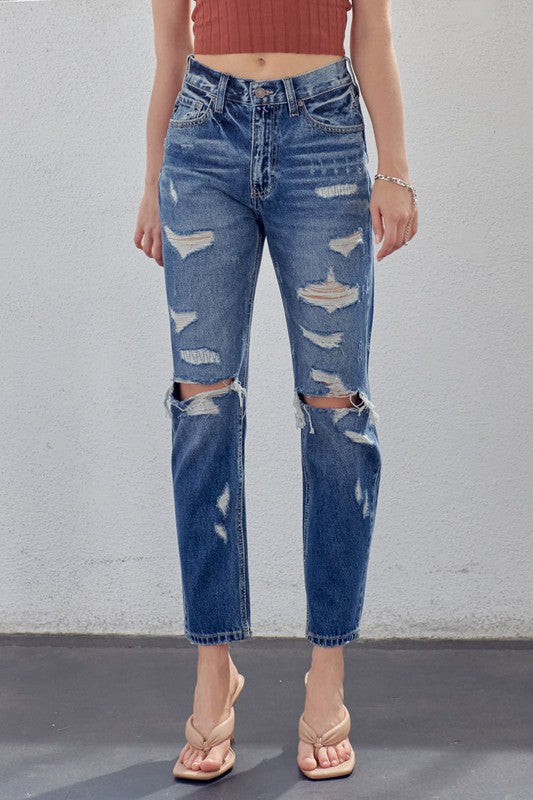 Women's High Waist Jeans Mom Fit Denim