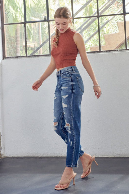 Women's High Waist Jeans Mom Fit Denim