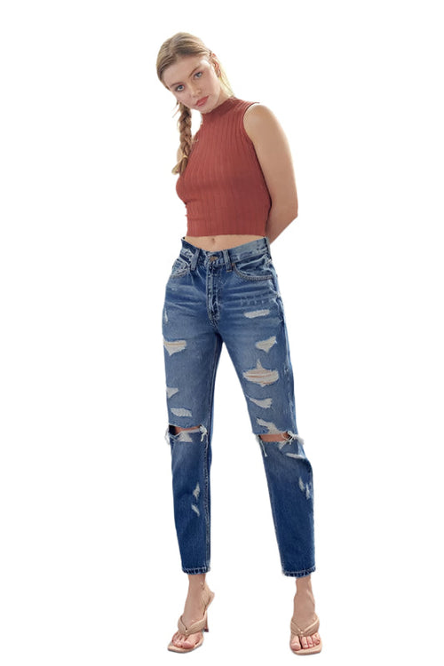 Women's High Waist Jeans Mom Fit Denim