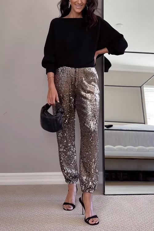 Women's High Waist Jeans with Sequins