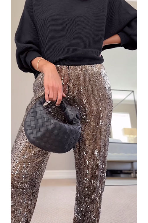 Women's High Waist Jeans with Sequins