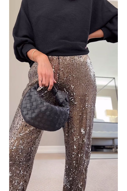 Women's High Waist Jeans with Sequins