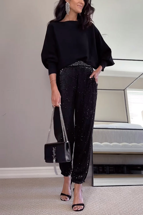Women's High Waist Jeans with Sequins