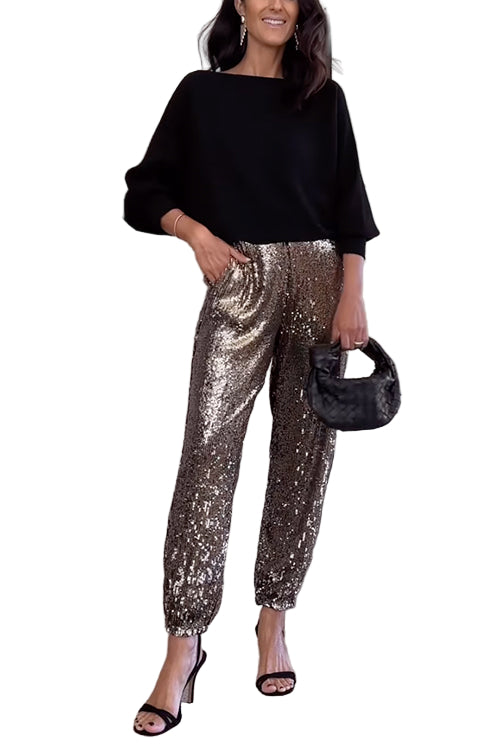 Women's High Waist Jeans with Sequins