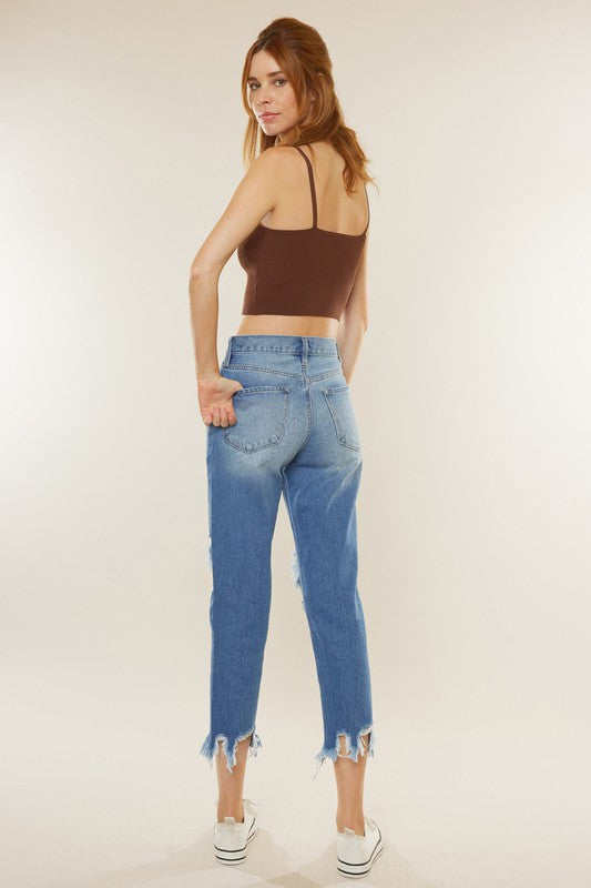 Women's High Waist Mom Fit Denim Jeans