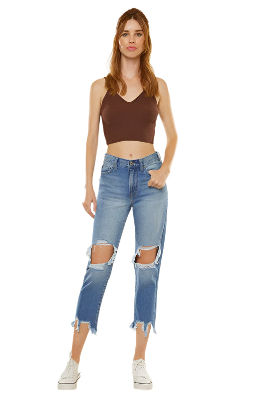 Women's High Waist Mom Fit Denim Jeans