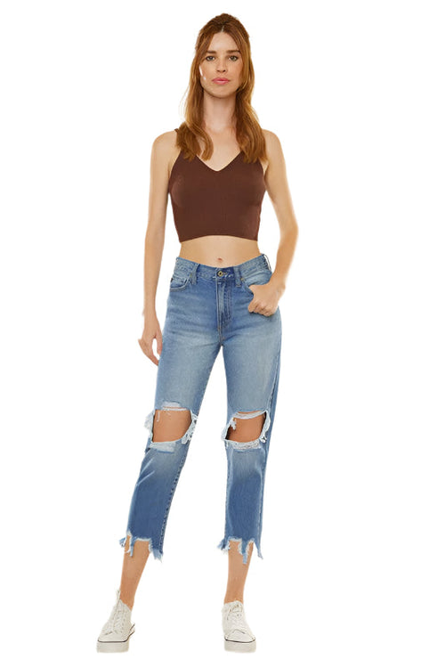 Women's High Waist Mom Fit Denim Jeans