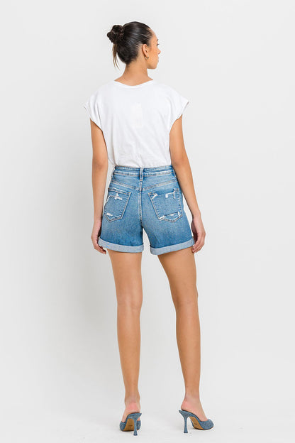 Women's High Waist Roll Sleeve Shorts Denim