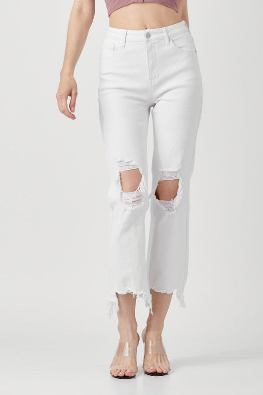 Women's High Waist Straight Crop Jeans