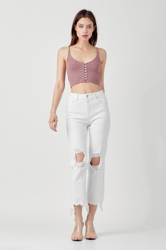 Women's High Waist Straight Crop Jeans