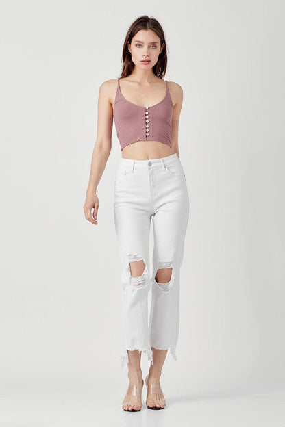 Women's High Waist Straight Crop Jeans