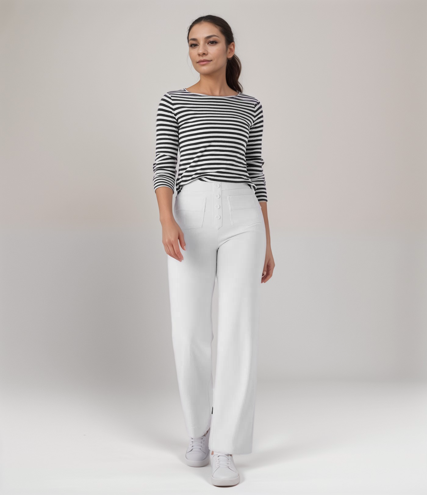 Women's High Waist Trousers Wide Leg Stretch Material