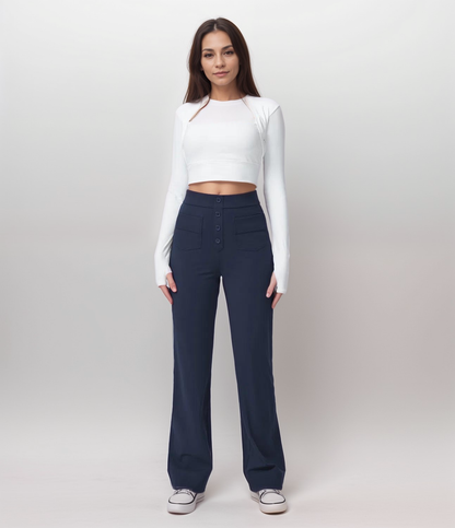 Women's High Waist Trousers Wide Leg Stretch Material