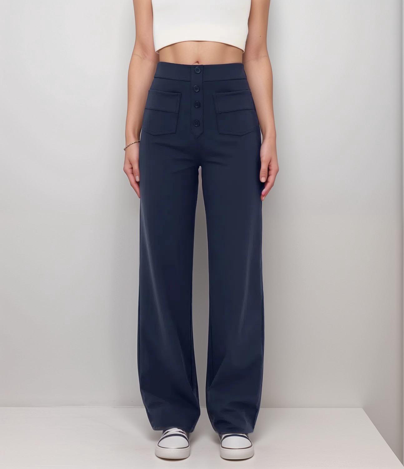 Women's High Waist Trousers Wide Leg Stretch Material