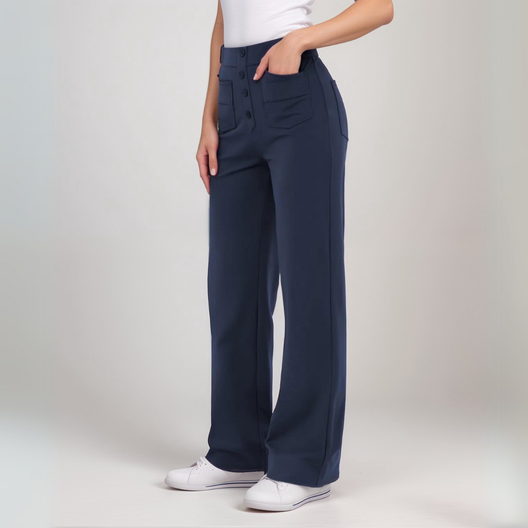 Women's High Waist Trousers Wide Leg Stretch Material