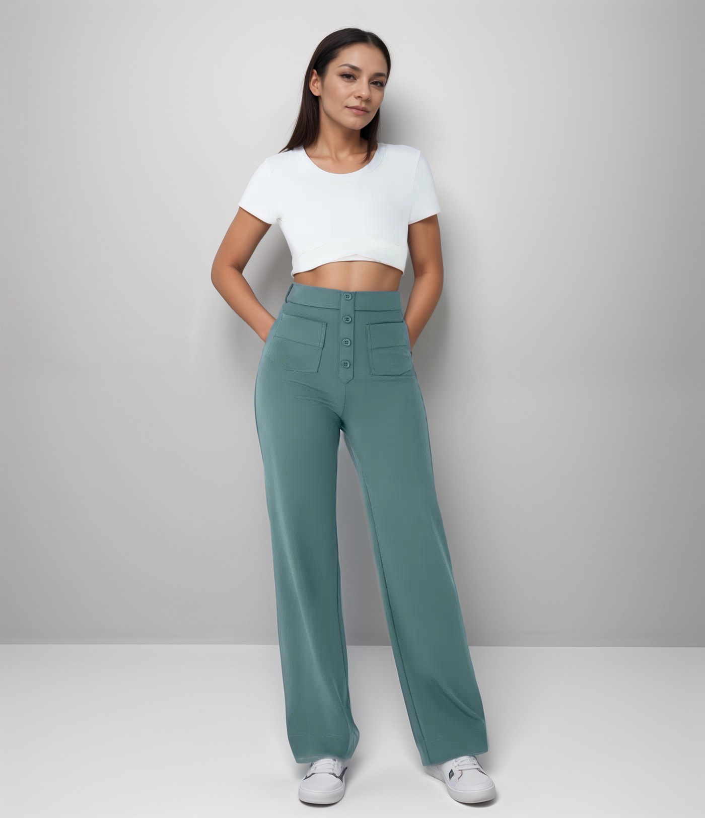 Women's High Waist Trousers Wide Leg Stretch Material