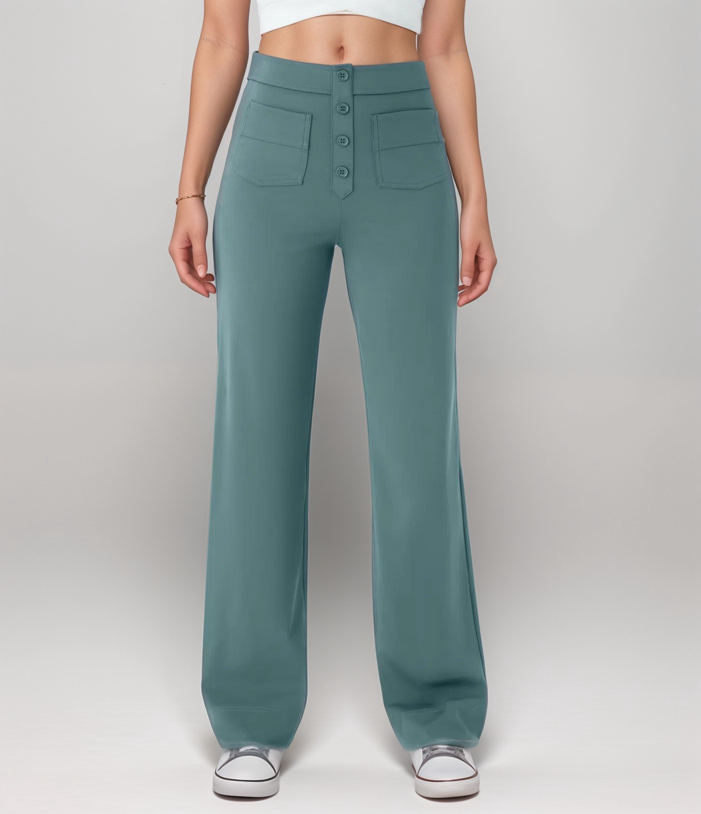 Women's High Waist Trousers Wide Leg Stretch Material