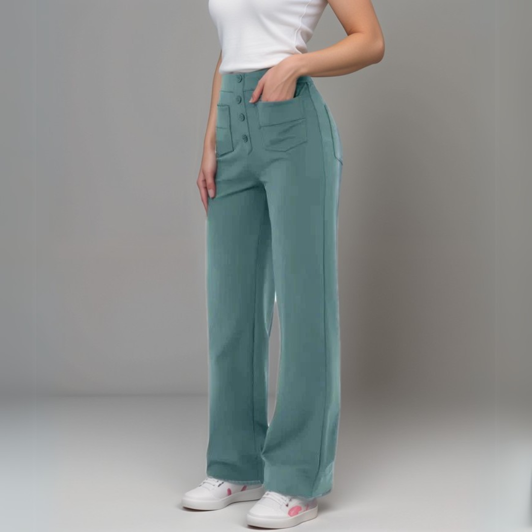Women's High Waist Trousers Wide Leg Stretch Material