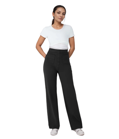 Women's High Waist Trousers Wide Leg Stretch Material