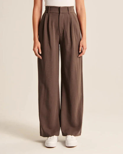 Women's High Waist Trousers With Wide Pipes Woven Fabric
