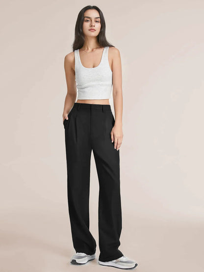 Women's High Waist Trousers With Wide Pipes Woven Fabric