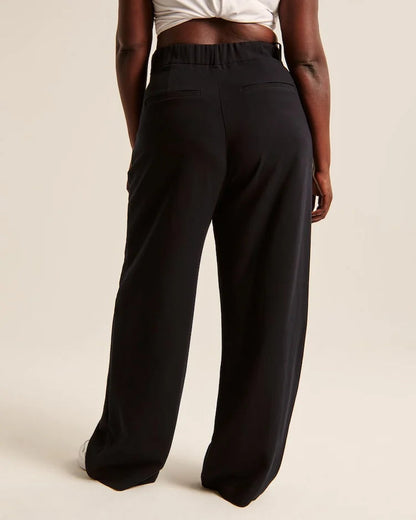 Women's High Waist Trousers With Wide Pipes Woven Fabric