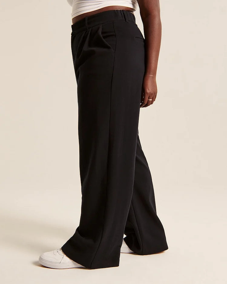 Women's High Waist Trousers With Wide Pipes Woven Fabric