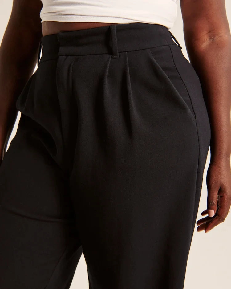 Women's High Waist Trousers With Wide Pipes Woven Fabric