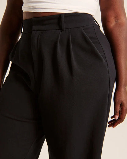 Women's High Waist Trousers With Wide Pipes Woven Fabric