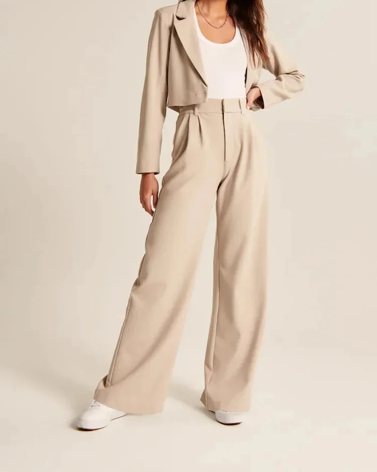 Women's High Waist Trousers With Wide Pipes Woven Fabric