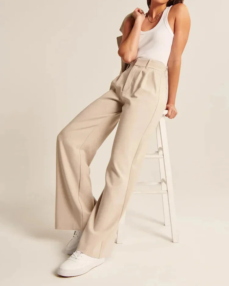 Women's High Waist Trousers With Wide Pipes Woven Fabric