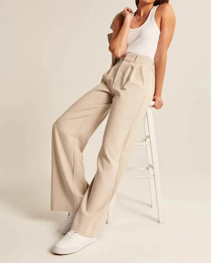 Women's High Waist Trousers With Wide Pipes Woven Fabric