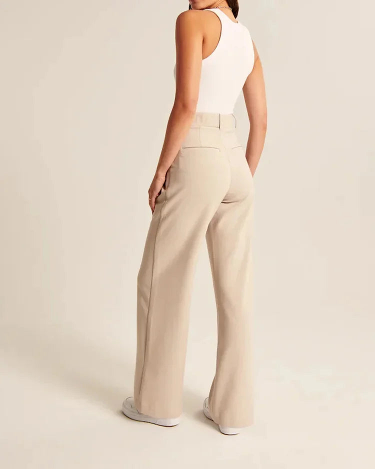 Women's High Waist Trousers With Wide Pipes Woven Fabric