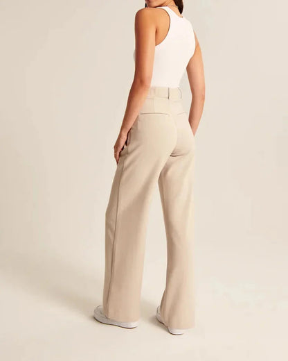 Women's High Waist Trousers With Wide Pipes Woven Fabric
