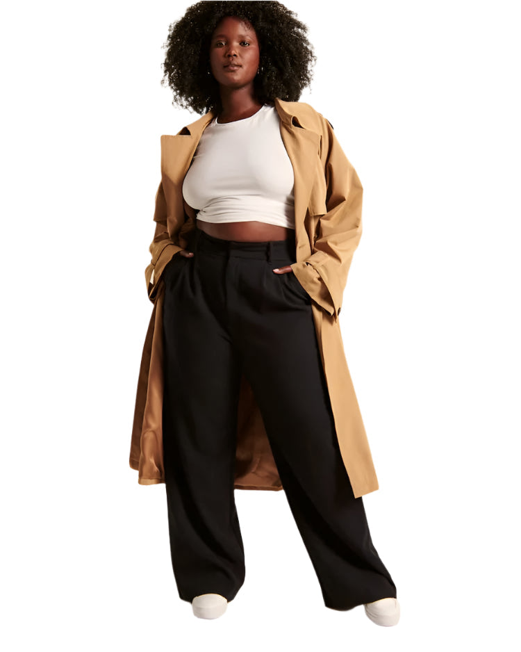 Women's High Waist Trousers With Wide Pipes Woven Fabric