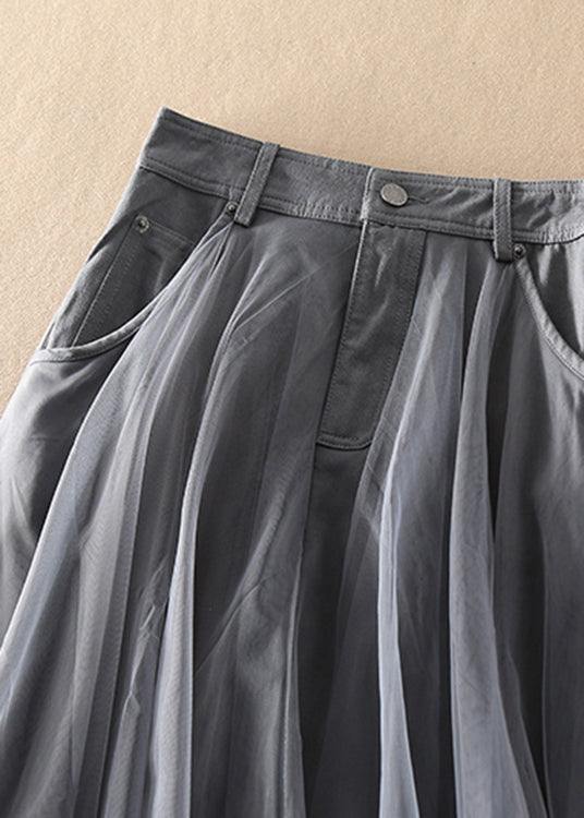 Women's High Waist Tulle Skirt with Patchwork for Spring and Summer