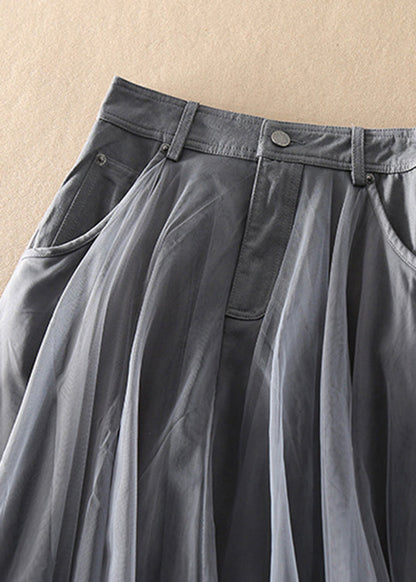 Women's High Waist Tulle Skirt with Patchwork for Spring and Summer
