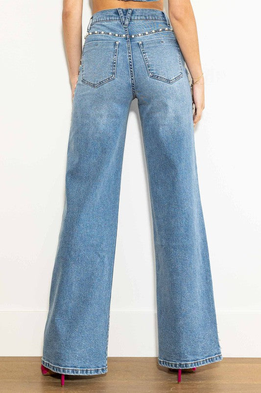 Women's High Waist Wide Jeans Medium Stone
