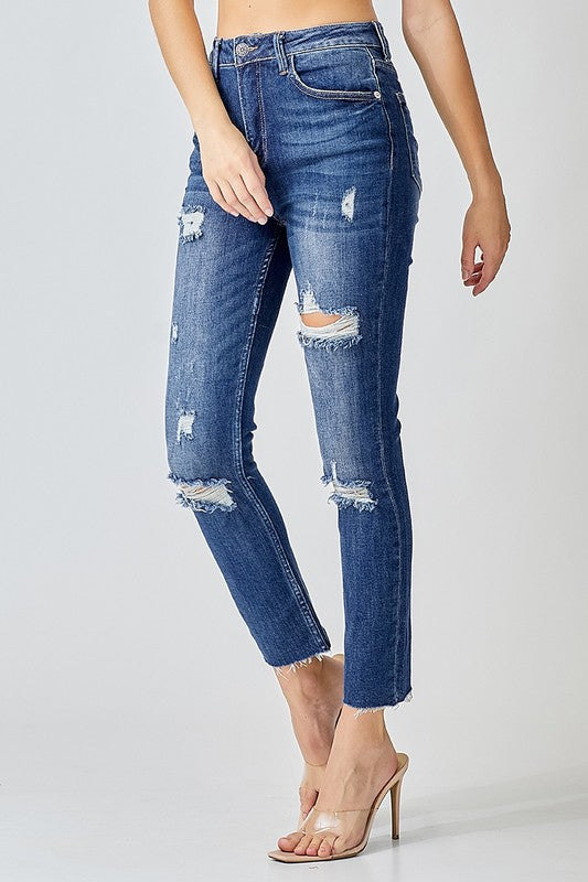 Women's High Waist Worn Relaxed Skinny Jeans