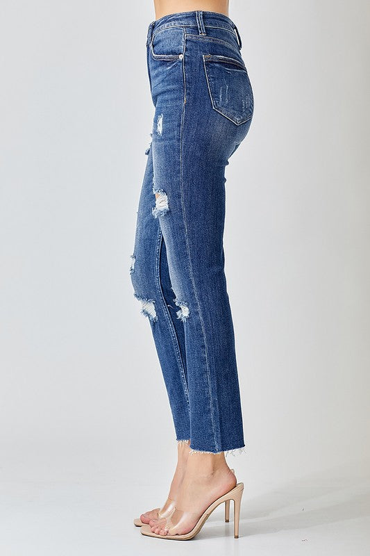Women's High Waist Worn Relaxed Skinny Jeans