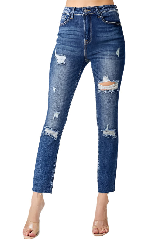 Women's High Waist Worn Relaxed Skinny Jeans