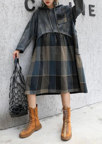 Women's Hooded Dress with Patchwork Design