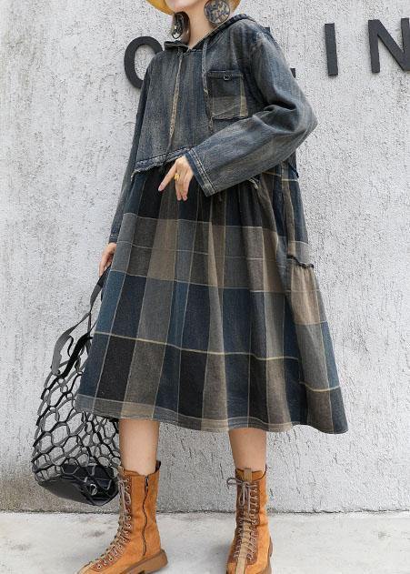 Women's Hooded Dress with Patchwork Design