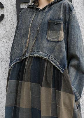 Women's Hooded Dress with Patchwork Design
