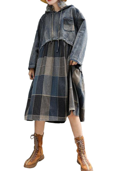 Women's Hooded Dress with Patchwork Design