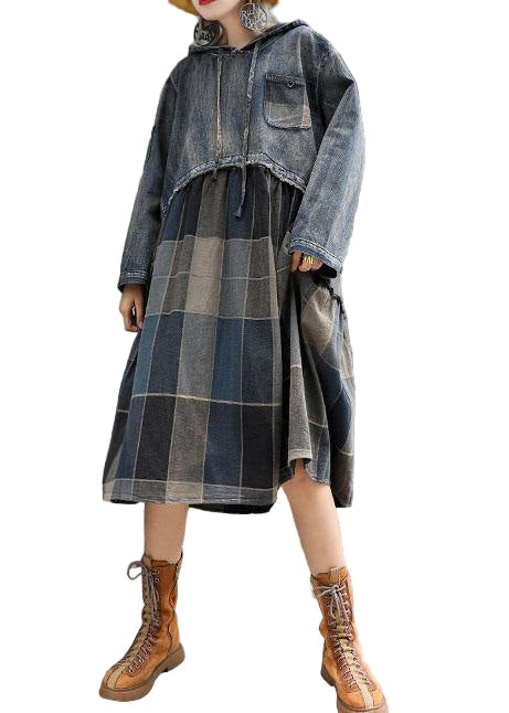 Women's Hooded Dress with Patchwork Design