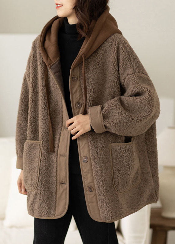 Women's Hooded Winter Jacket with Patchwork Design