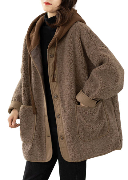 Women's Hooded Winter Jacket with Patchwork Design