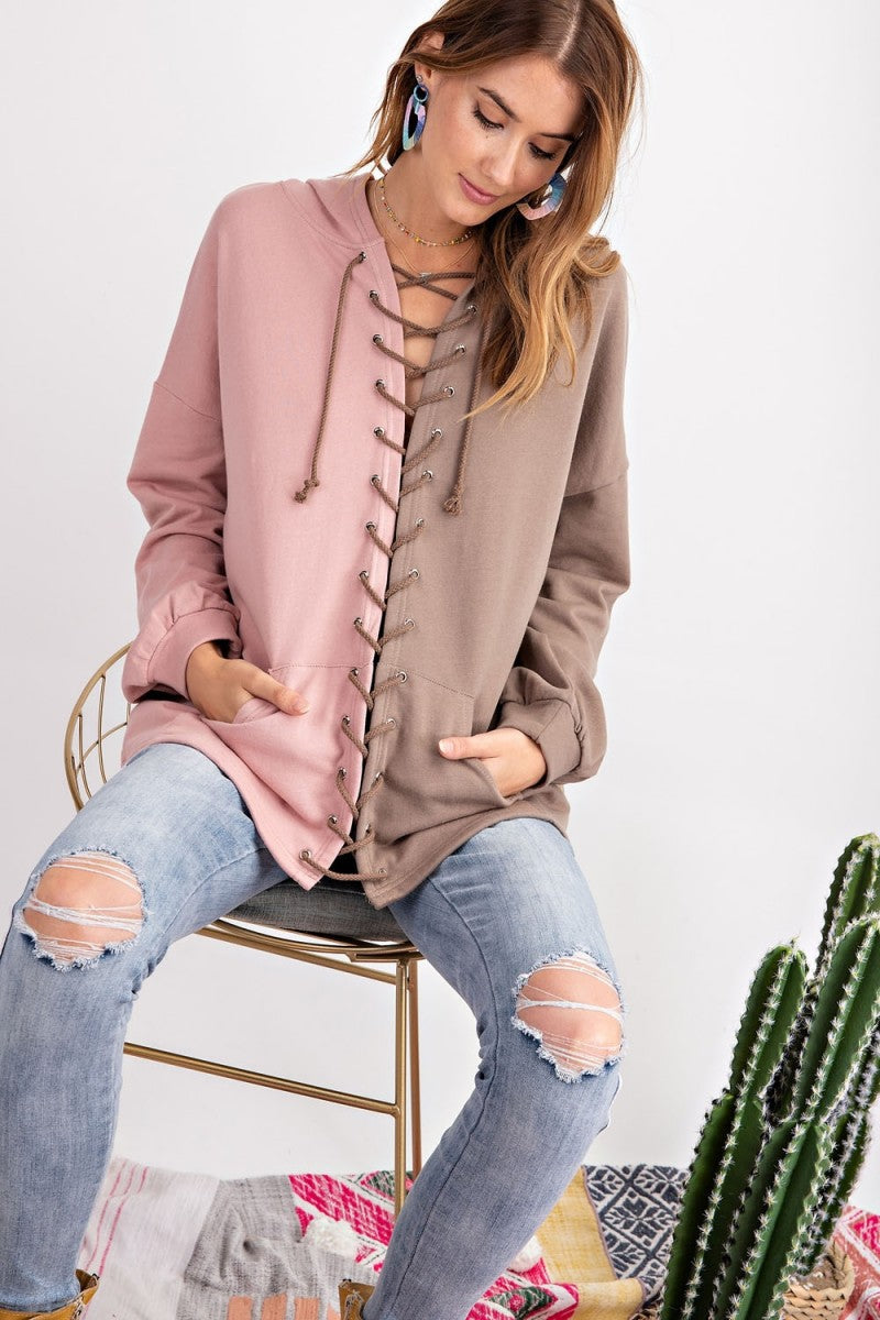 Women's Hoodie Colour Block Knitted
