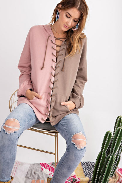 Women's Hoodie Colour Block Knitted